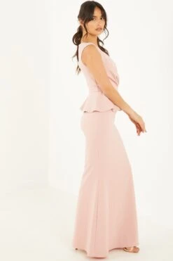 Nude Wrap Peplum Maxi Dress -Glamourista 00100018179 XS