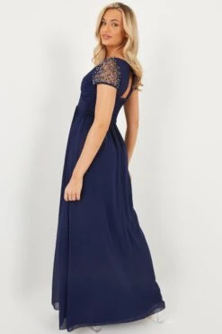 Navy Wrap Embellished Maxi Dress -Glamourista 00100023194 XB