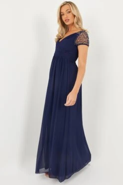 Navy Wrap Embellished Maxi Dress -Glamourista 00100023194 XS