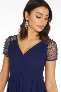Navy Wrap Embellished Maxi Dress -Glamourista 00100023194 ZS