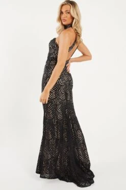 Black Lace Fishtail Maxi Dress -Glamourista 00100026146 XB