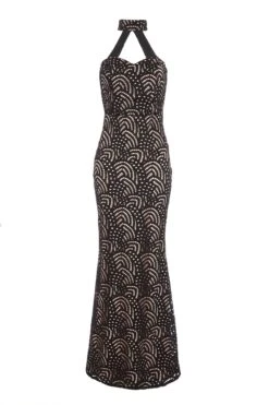 Black Lace Fishtail Maxi Dress