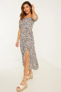 Cream Animal Print Midi Dress 9 Cream Animal Print Midi Dress -Glamourista 00100029745 XS