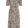Cream Animal Print Midi Dress