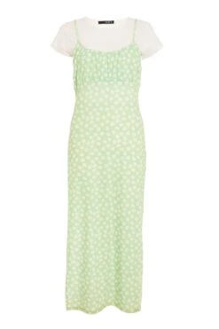 Petite Sage Floral Bodycon Midi Dress