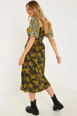 Black Floral Midi Dress -Glamourista 00100030991 XB