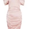 Pink Satin Bardot Bodycon Dress