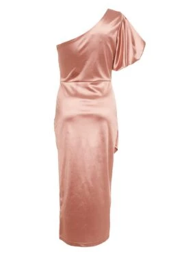 Rose Gold Satin One Shoulder Midi Dress -Glamourista 00100032397 ZB