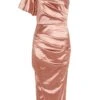 Rose Gold Satin One Shoulder Midi Dress