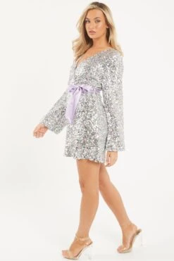 Multicoloured Sequin Wrap Dress -Glamourista 00100032491 XS