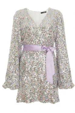 Multicoloured Sequin Wrap Dress