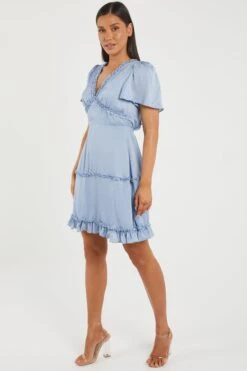 Blue Satin Smock Mini Dress -Glamourista 00100032551 XS