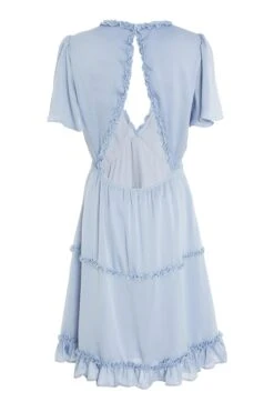 Blue Satin Smock Mini Dress -Glamourista 00100032551 ZB