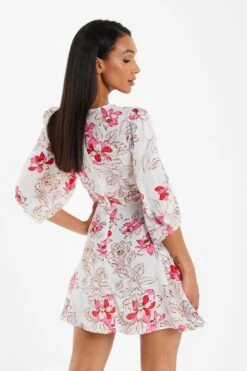 Pink Floral Satin Skater Dress -Glamourista 00100032766 XB