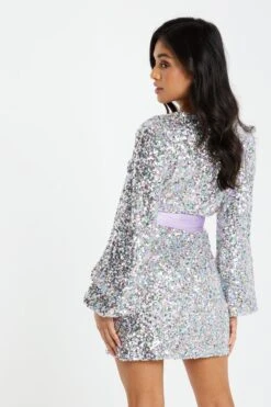 Petite Multicoloured Sequin Wrap Dress -Glamourista 00100032821 XB