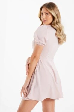 Pink Satin Cut Out Skater Dress -Glamourista 00100033145 XB