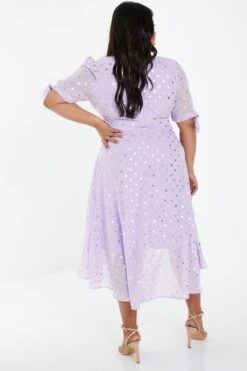 Curve Lilac Spot Print Midi Dress 8 Curve Lilac Spot Print Midi Dress -Glamourista 00100033188 XB