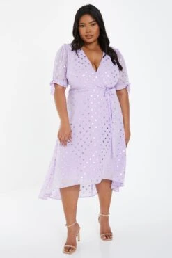 Curve Lilac Spot Print Midi Dress 7 Curve Lilac Spot Print Midi Dress -Glamourista 00100033188 XM