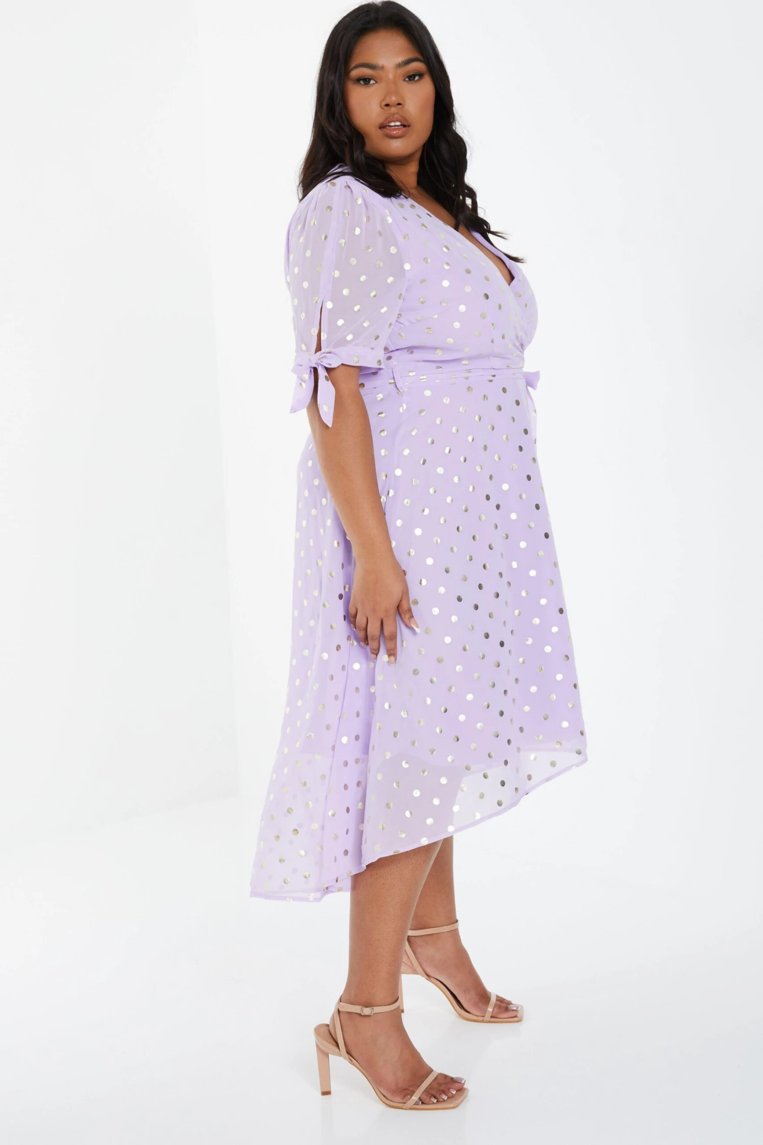 Curve Lilac Spot Print Midi Dress 4 Curve Lilac Spot Print Midi Dress - Image 4