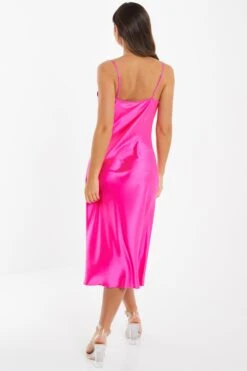 Hot Pink Satin Slip Midi Dress -Glamourista 00100033377 XB
