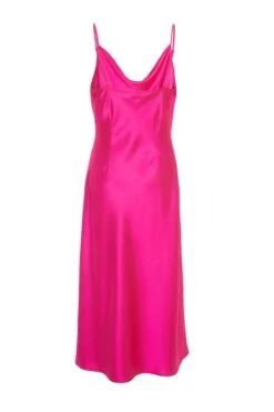 Hot Pink Satin Slip Midi Dress -Glamourista 00100033377 ZB