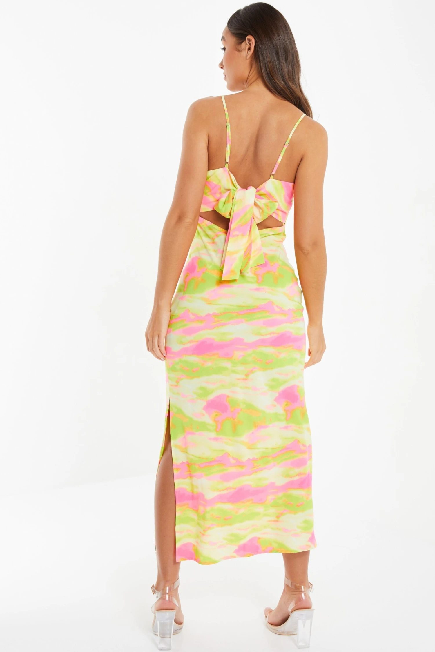 Lime Marble Print Tie Back Midi Dress 3 Lime Marble Print Tie Back Midi Dress - Image 3