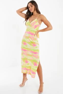 Lime Marble Print Tie Back Midi Dress 9 Lime Marble Print Tie Back Midi Dress -Glamourista 00100033378 XS