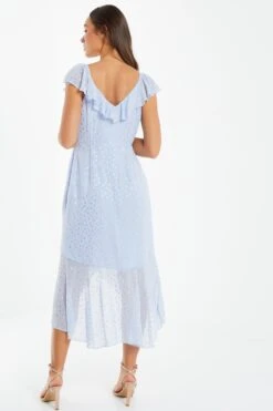 Blue Foil Polka Dot Wrap Midi Dress -Glamourista 00100033622 XB