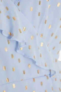 Blue Foil Polka Dot Wrap Midi Dress -Glamourista 00100033622 ZS