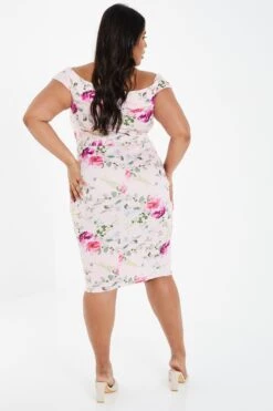 Curve Pink Floral Print Bardot Dress -Glamourista 00100033981 XB