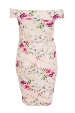 Curve Pink Floral Print Bardot Dress -Glamourista 00100033981 ZB