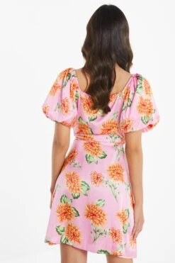Pink Floral Satin Mini Skater Dress -Glamourista 00100034029 XB