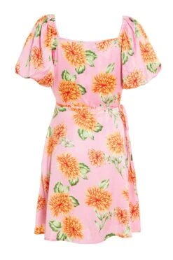 Pink Floral Satin Mini Skater Dress -Glamourista 00100034029 ZB