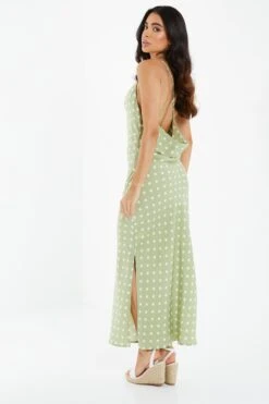 Sage Polka Dot Satin Midi Dress -Glamourista 00100034227 XB