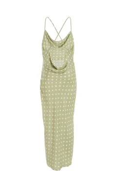Sage Polka Dot Satin Midi Dress -Glamourista 00100034227 ZB