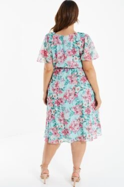 Curve Mint Floral Chiffon Wrap Dress -Glamourista 00100034359 XB