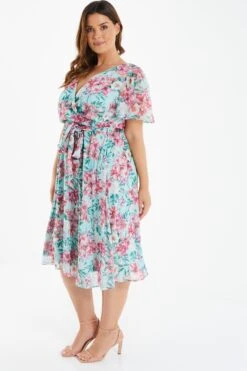 Curve Mint Floral Chiffon Wrap Dress -Glamourista 00100034359 XS