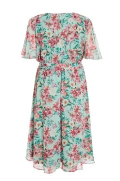 Curve Mint Floral Chiffon Wrap Dress -Glamourista 00100034359 ZB