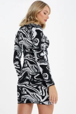 Black Marble Print Mini Jumper Dress -Glamourista 00100034803 XB