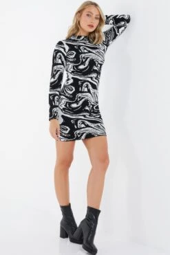 Black Marble Print Mini Jumper Dress -Glamourista 00100034803 XS