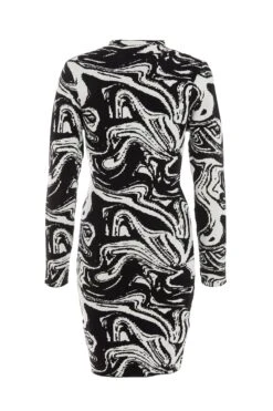 Black Marble Print Mini Jumper Dress -Glamourista 00100034803 ZB