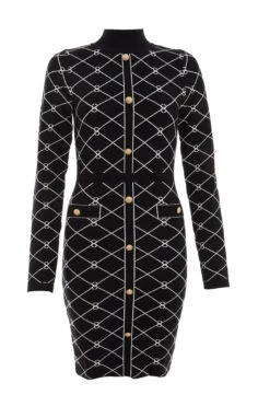 Black Light Knit Geometric Mini Dress