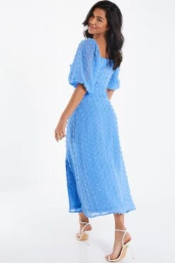 Blue Chiffon Polka Dot Midi Dress -Glamourista 00100034897 XB