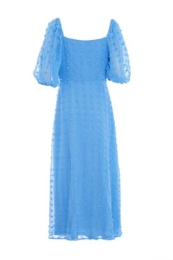 Blue Chiffon Polka Dot Midi Dress -Glamourista 00100034897 ZB