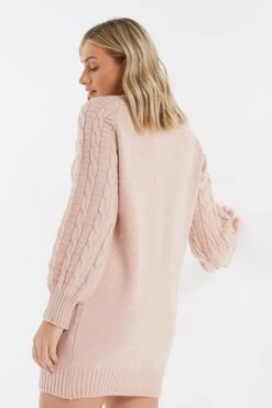 Pink Roll Neck Knitted Mini Jumper Dress -Glamourista 00100034911 XB
