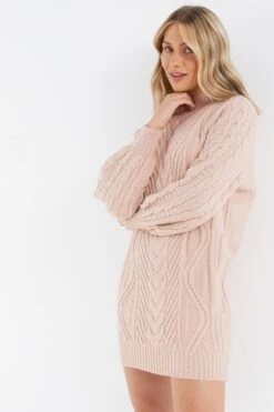 Pink Roll Neck Knitted Mini Jumper Dress -Glamourista 00100034911 XS