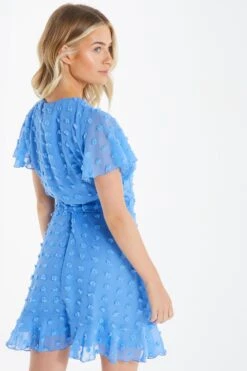 Petite Blue Chiffon Polka Dot Skater Dress -Glamourista 00100034937 XB