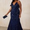 Navy Sequin Maxi Dress