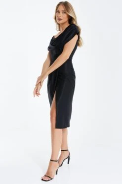 Black Ruched Midi Dress 9 Black Ruched Midi Dress -Glamourista 00100034952 XS