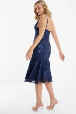 Navy Sequin Lace Midi Dress -Glamourista 00100034965 XB